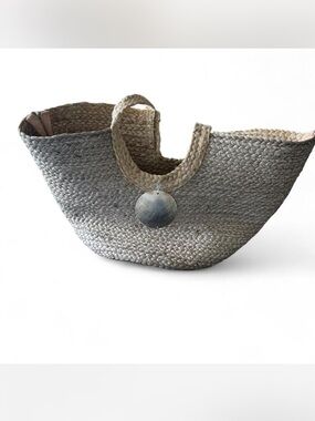 Nikki Beach Woven Straw Tote Bag with Shell Charm - Gray